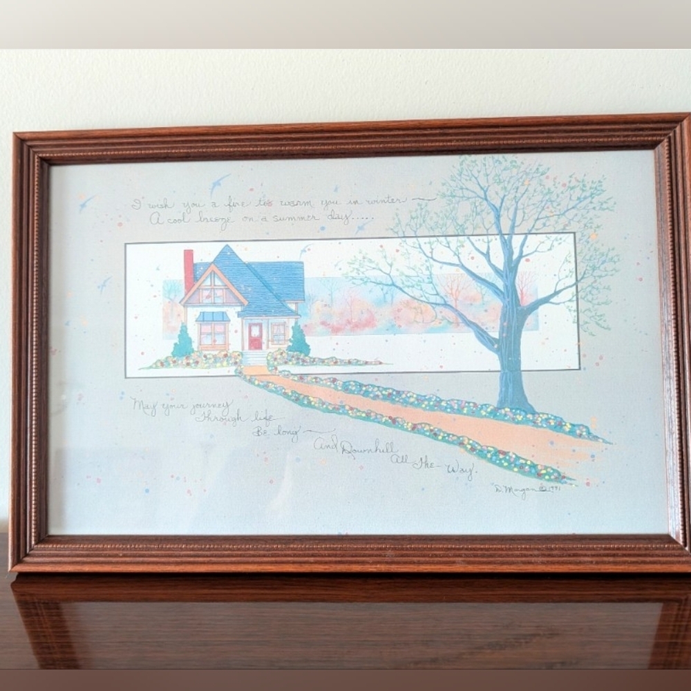 Framed and Signed Cottage Print by D. Morgan